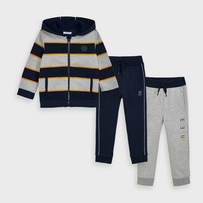 C10818MAY / 4821 3 PC TRACKSUIT STRIPED NAVY & GREY & YELLOW HOODED