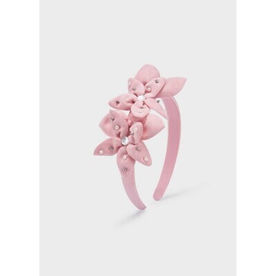 G10497MAY / 10358 HEADBAND ROSE HARD 2 FLOWER TRIM WITH PEARLS & RSTONES