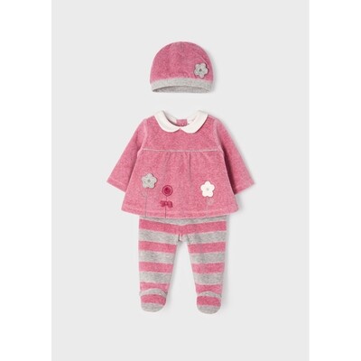 G10397MAY / 2502 3 PC  TOP & PANT & HAT STRAWBERRY & GREY VELOUR