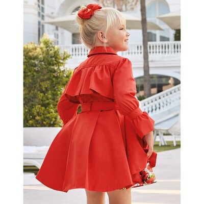 B10591ABE / 5318 RAINCOAT RED WITH BELT & PLEATS B10591ABE / 5318 RAINCOAT RED WITH BELT & PLEATS