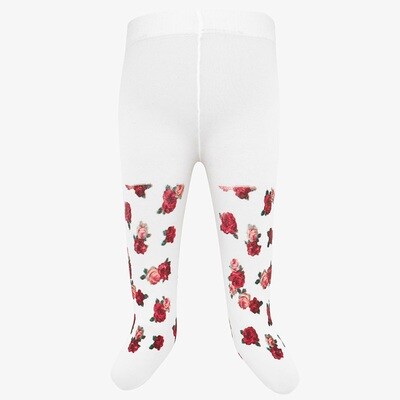 A10713MAY / PANTYHOSE WHITE RED ROSES PRIN