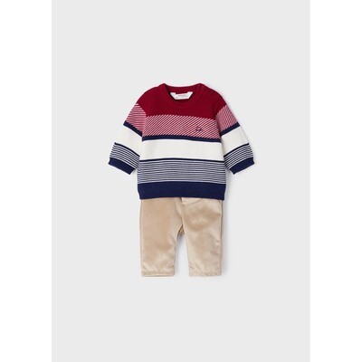G10927MAY / 2522 2 PC STRIPED SWEATER & NAVY PANT  RED WHITE & NAVY