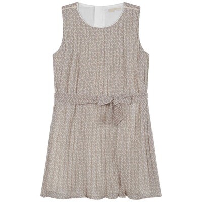 H10414KOR / R12142-148 DRESS & BELT BEIGE & BROWN PLEATED  CHIFFON MINI ME LOGO
