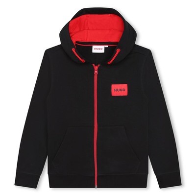 H10368BOS / G25123-09B CARDIGAN BLACK HOODED RED LOGO & ZIPPER