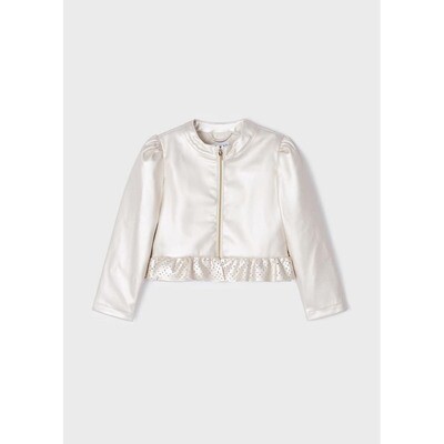 H10434MAY / 3437-027 LEATHERETTE JACKET PEARL/IVORY CUTOUT TRIM
