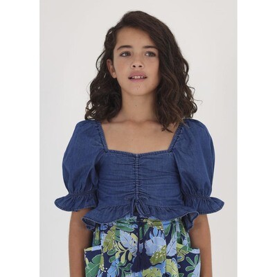 H10519MAY / 6197-067 BLOUSE SOFT DENIN SQUARE NECKLINE SMOCKING BACK H10519MAY / 6197-067 BLOUSE SOFT DENIN SQUARE NECKLINE SMOCKING BACK