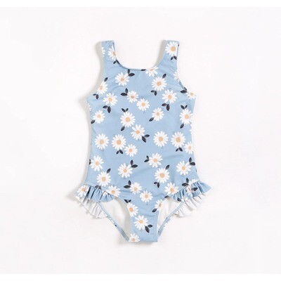 H10718LEM / 23SRM13218K SWIMSUIT LIGHT BLUE DAISY PRINT FRILL EDGING H10718LEM / 23SRM13218K SWIMSUIT LIGHT BLUE DAISY PRINT FRILL EDGING