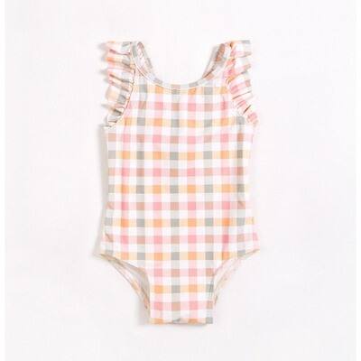 H10719LEM / 23SRM13220B-101 SWIMSUIT WHITE MULTI COLORED CHECK PRINT H10719LEM / 23SRM13220B-101 SWIMSUIT WHITE MULTI COLORED CHECK PRINT
