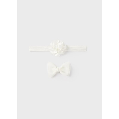 H10879MAY / 9612-024 2PC SOFT HEADBAND & HAIRCLIP CREAM STRETCH FLOWER APPLIQUE