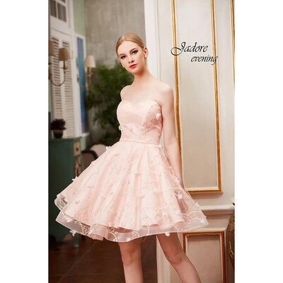 H11092JAD / J14093 DRESS PEACH PINK EMBROIDERED & APPLIQUE TULLE WOMENS