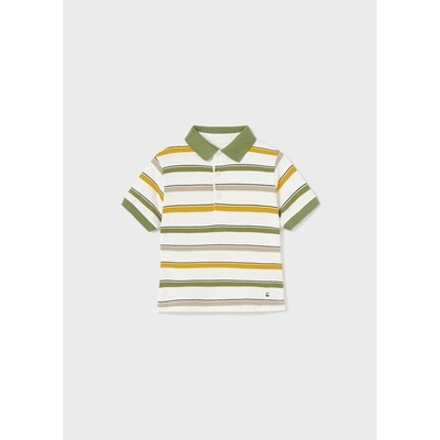 H11137MAY / 1103-052 POLO TOP STRIPED CREAM GREEN YELLOW BEIGE SHORT SLEEVE