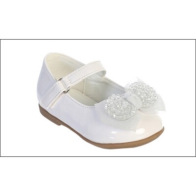Z11153TIP / TTS143-SHOE WHITE BABY CRYSTAL BOW TRIM