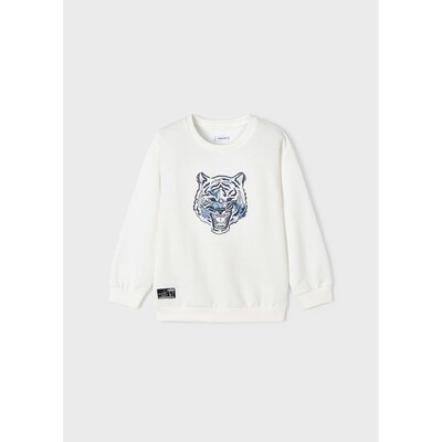 H11120MAY / 3448-070 SWEATER  WHITE BLUE TIGER FACE EMBRODIERY