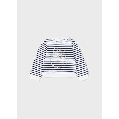H11332MAY / 1405-063 PULLOVER TOP WHITE & NAVY STRIPE SILVER WRITING LONG SLEEVE