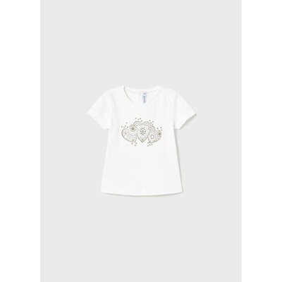 H11327MAY / 105-042 TSHIRT WHITE GOLD & SILVER SPARKLE DOTS & HEART PRINT