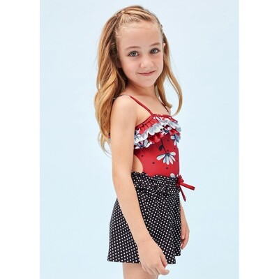 H11303MAY / 3791-011 SWIMSUIT RED WHITE FLOWER PRINT OPEN BACK H11303MAY / 3791-011 SWIMSUIT RED WHITE FLOWER PRINT OPEN BACK