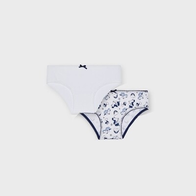 H11458MAY / 10045 2PC PANTIES/UNDERWEAR WHITE  AND NAVY PRINT