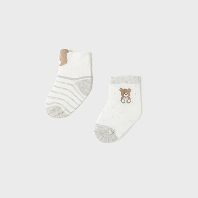 H11434MAY /9588-030 2PACK SOCK WHITE & GREY STRIPE  OR DOTS BROWN TRIM