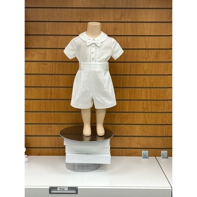 H11203BAB / A2800-15 ROMPER LINEN CREAM WITH CUMBERBAND & BOWTIE SHORT