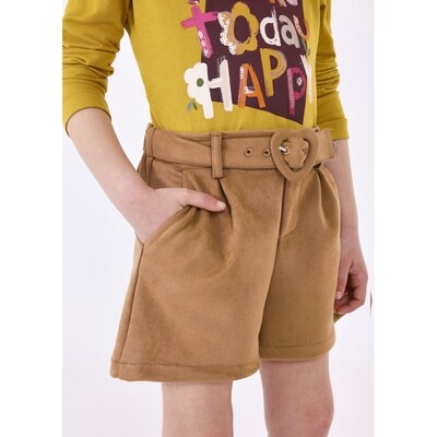 J10386MAY / 4215-044 FAUX SUEDE SHORTS BROWN IMITATION BELT