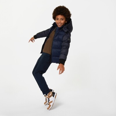J10524BOS / J26525-862 PUFFER JACKET HOODED NAVY REMOVABLE HOOD