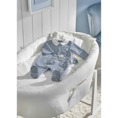J10581MAY / 2750-073 SLEEPER BLUE  WHITE STRIPED VELOUR BEAR EMBROIDERY