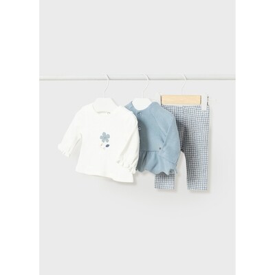 J10636MAY / 2756-016 3PC CARDIGAN TOP & CHECK PANT BLUE & WHITE