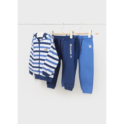 J10762MAY / 2878-080 3PC TRACKSUIT NAVY & WHITE STRIPE HOODED CARDIGAN BLUE & NAVY PANT