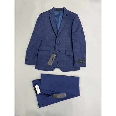 J10822MNY / 2 PC SUIT CHECK JACKET SOLID PANT BLUE 1 ONLY