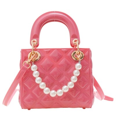 Z11253CEC / PS-321141 PURSE HOT PINK JELLY SQUARE PRINT PEARL PEARL HANDLE TRIM