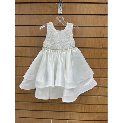 DRESS OFF WHITE & SILVER THREADS BEADED WAIST TRIM 2 LAYERS SATIN / 1058