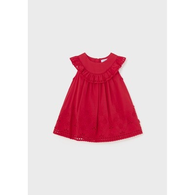 K11226MAY / 1915-011 DRESS RED EMBROIDERED EYELET COLLAR TRIM SLEEVELESS