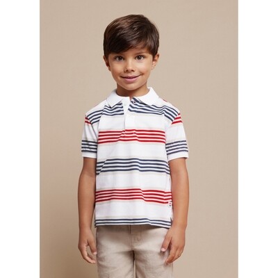 K11413MAY / 3108-042 POLO TOP WHITE BLUE RED & BEIGE STRIPES SHORT SLEEVE