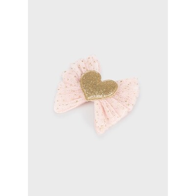K11633MAY / 10 673-060 HAIR CLIP ROSE TULLE GOLD HEART & DOTS