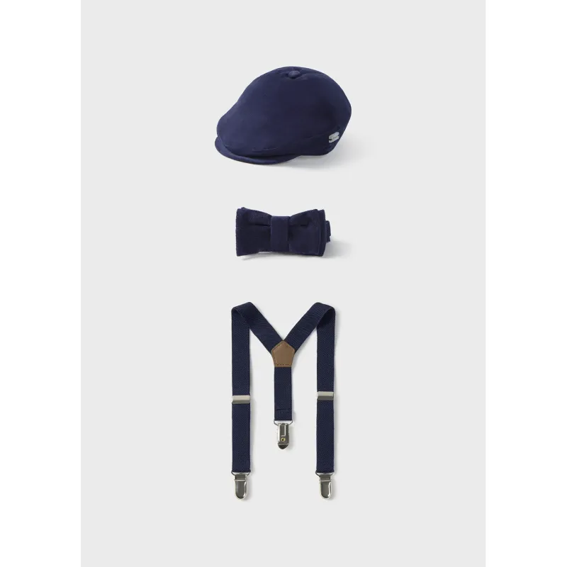 3PC NAVY BERET SUSPENDERS & BOWTIE SET VELOUR / 9771-086