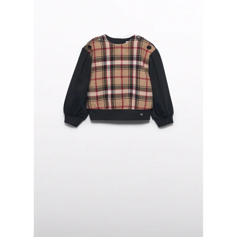 BLACK PULLOVER TOP BRWN PLAID PRINT / 5820-005