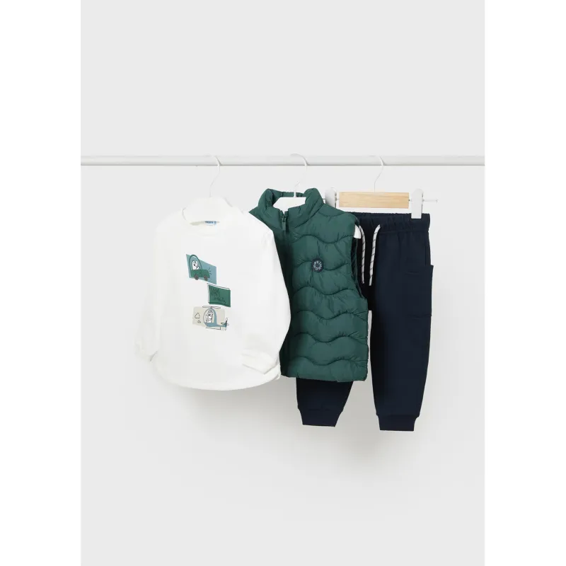 3PC GREEN PUFFY VEST NAVY PANT CEAM TSHIRT / 2640-089