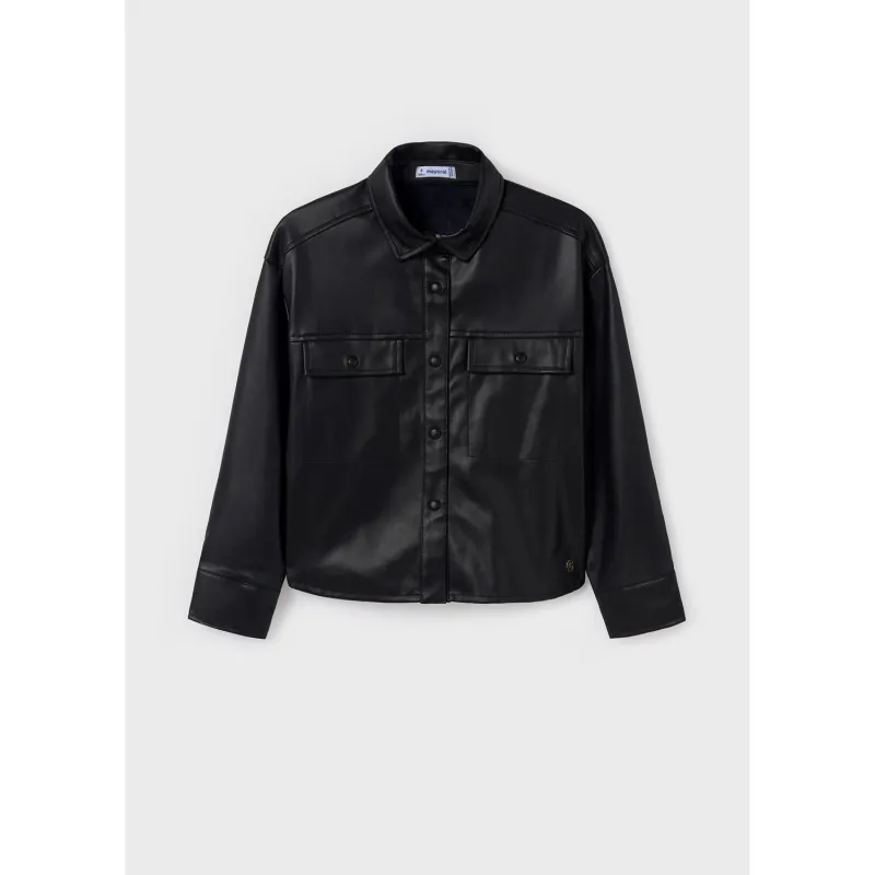 BLACK OVERSHIRT PLEATHER 2POCKETS / 7194-049