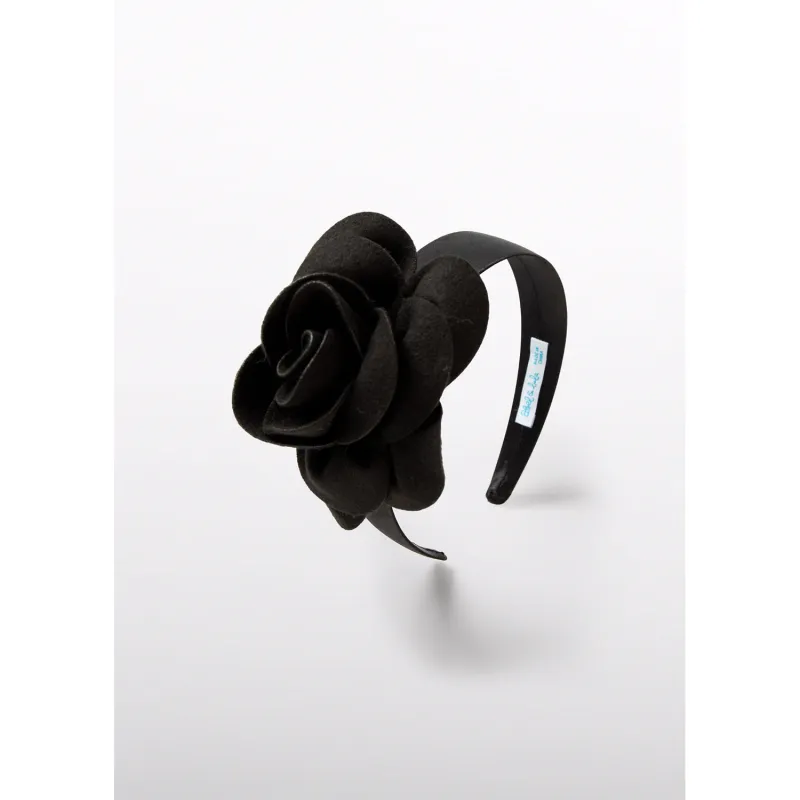 BLACK HARD HEADBAND LARGE FELT FLOWER TRIM / 5928-068