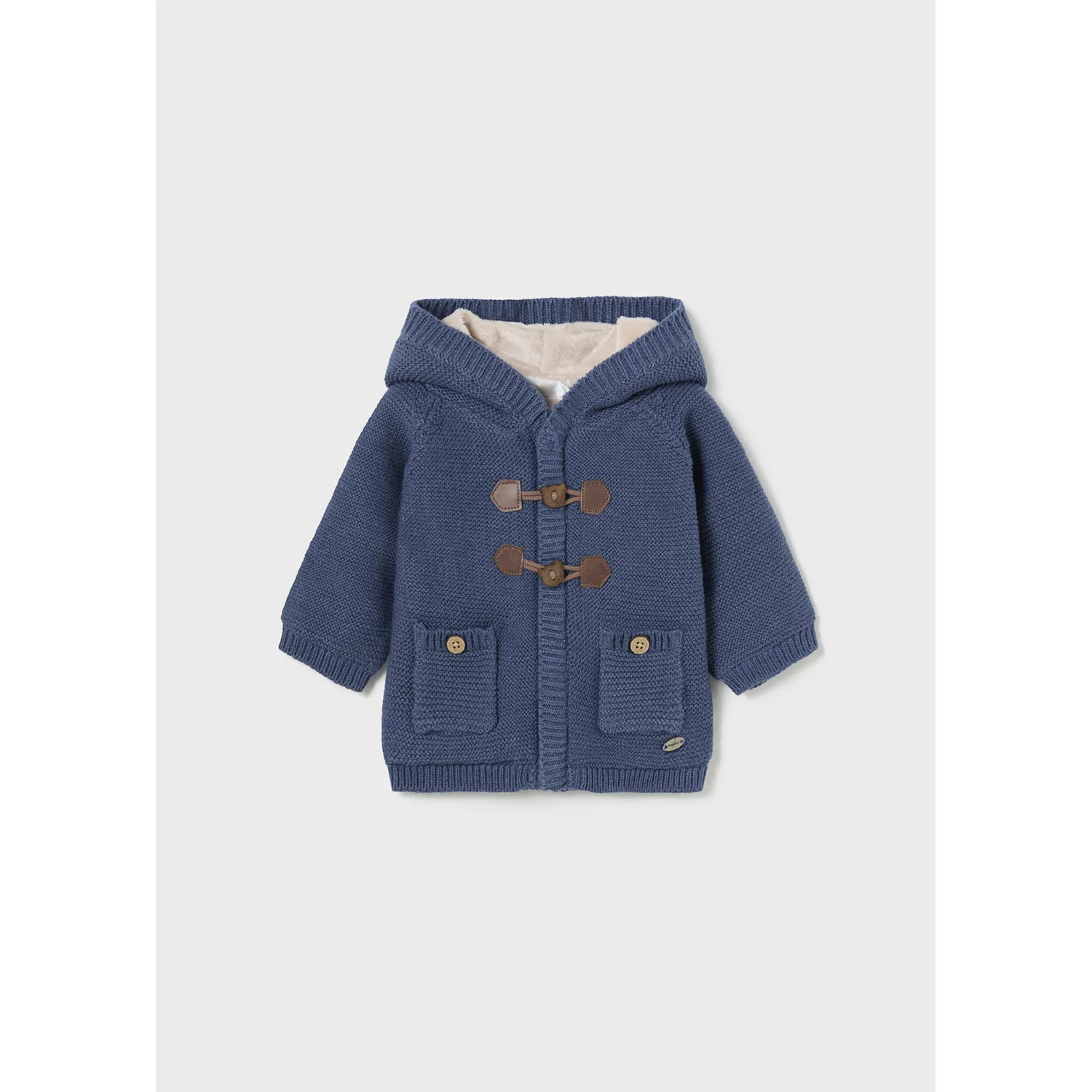 BLUE KNIT HOODED CARDIGAN VELOUR LINING / 2303-034