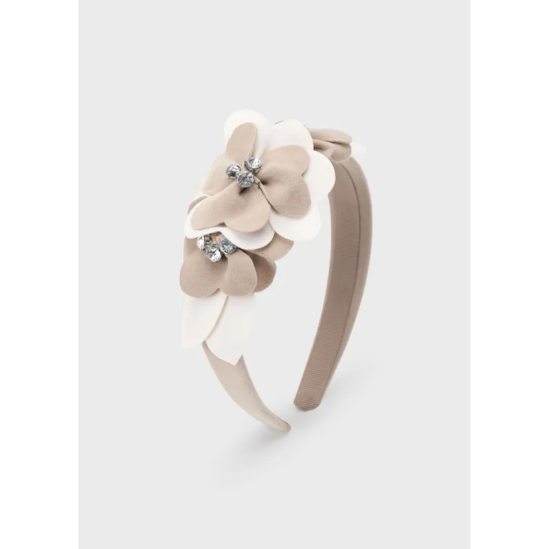 CHAMPAGNE BEIGE HEADBAND HARD FLOWER TRIM / 10837-012