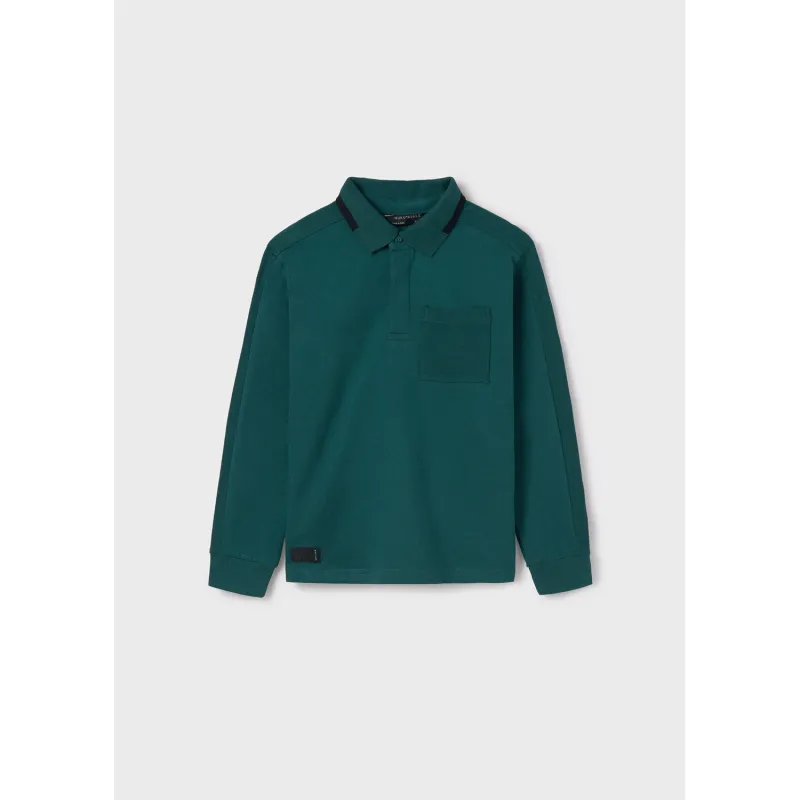 GREEN POLO TOP LONG SLEEVE WITH POCKET / 7105-085