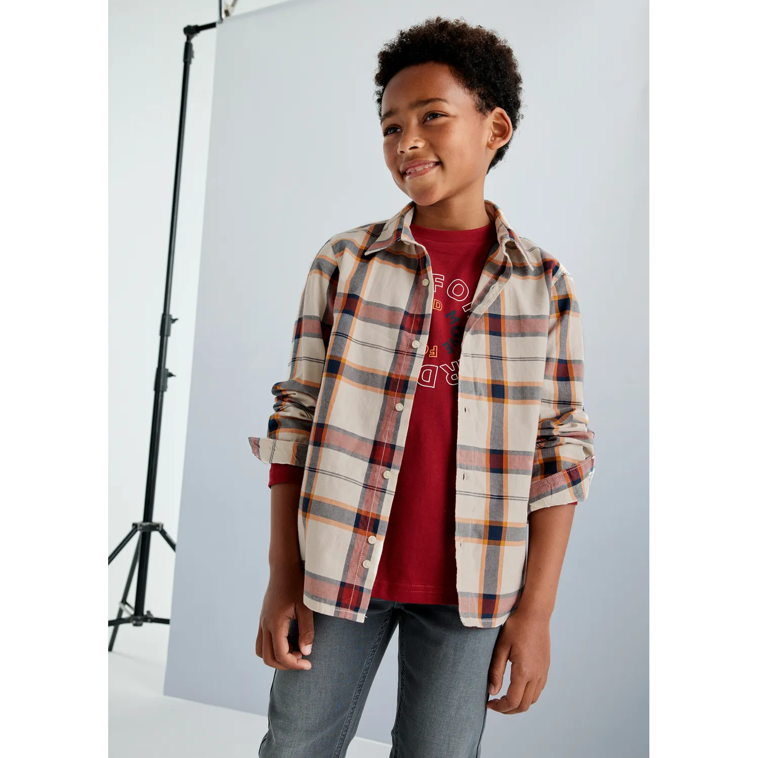 RED & CREAM CHECKED SHIRT LONG SLEEVE / 7110-057