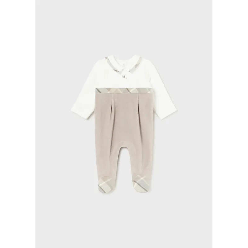 CREAM & BEIGE SLEEPER VELOUR PLAID TRIM / 2791-026