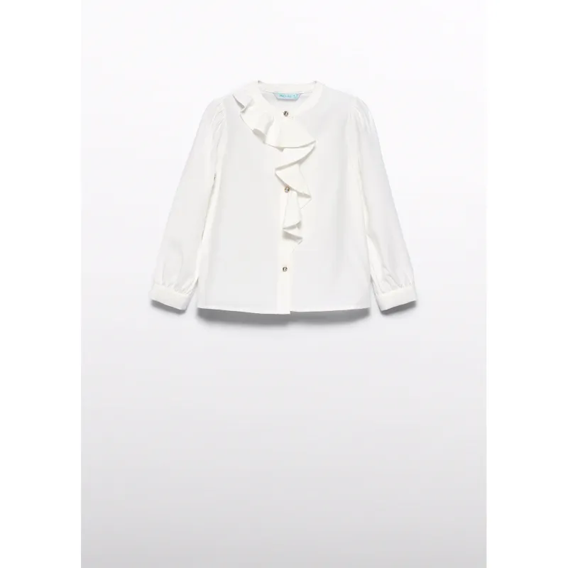 CREAM BLOUSE PEARL BUTTONS FRILL TRIM / 5679-004