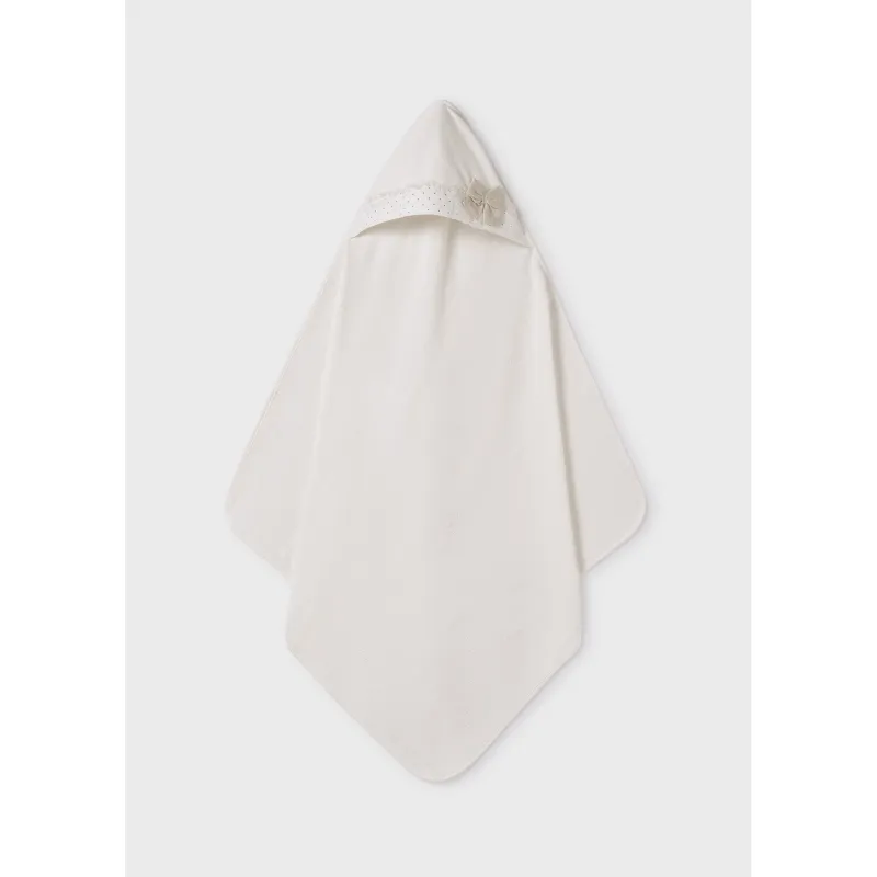 CREAM BATH TOWEL HOODED GOLD BOW & DOT TRIM / 9526-026