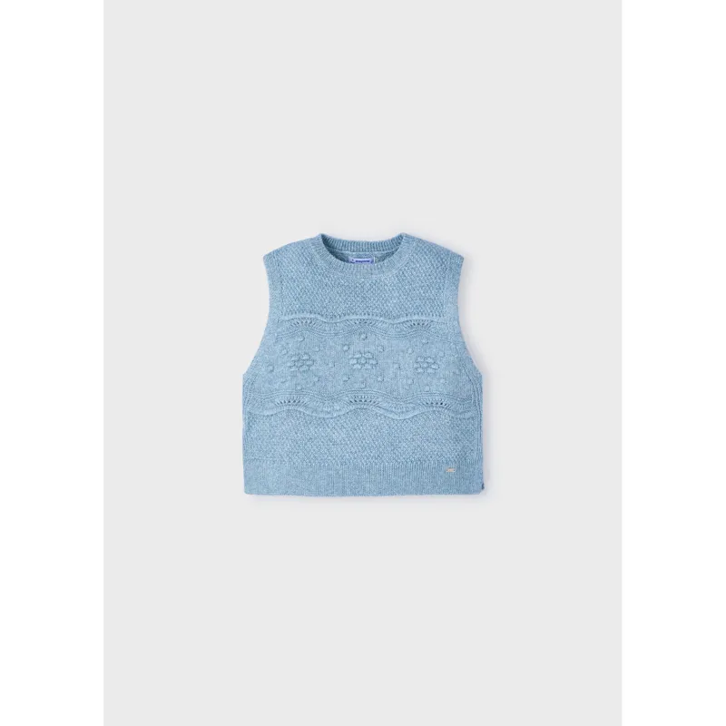 SKY BLUE KNIT VEST CROCHET TOP / 4364-036