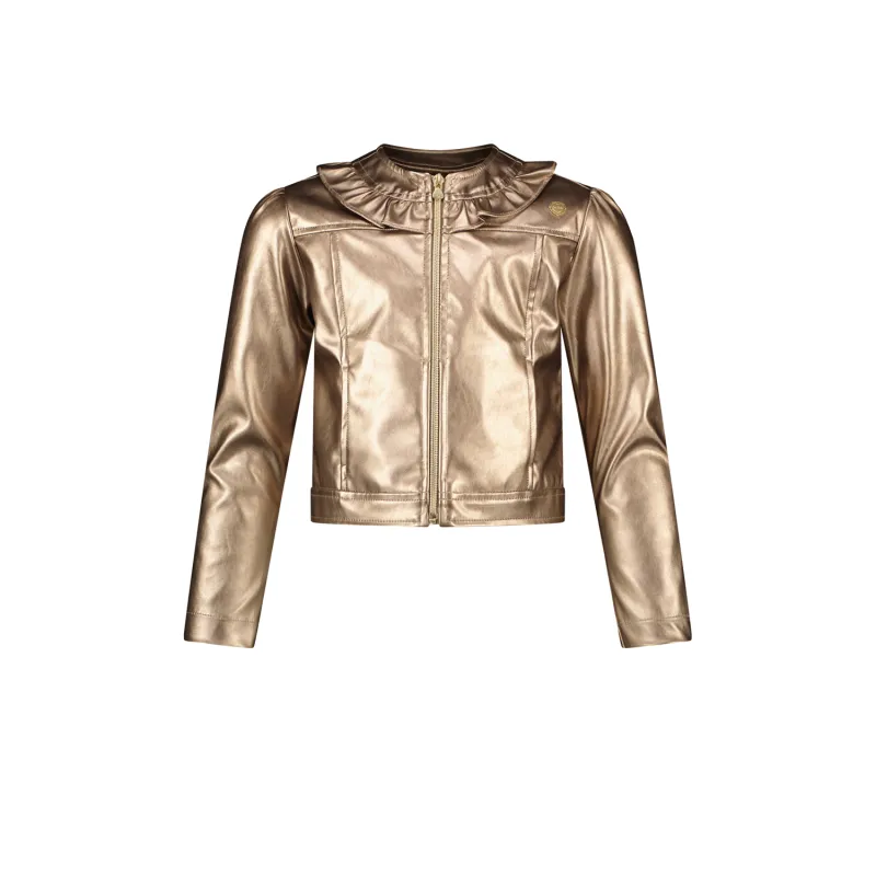 GOLD FAKE LEATHER JACKET FRILL COLLAR ZIP CLOSURE / C408-5120-426