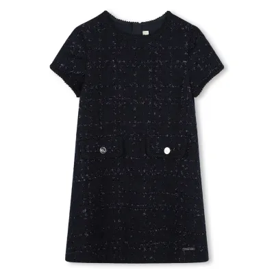 NAVY WOVEN DRESS SHORT SLEEVE IMITATION POCKETS / R30248-849