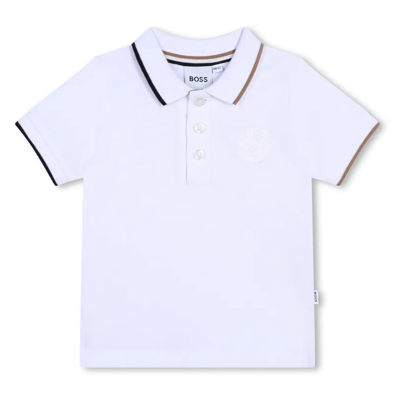 WHITE PIQUE POLO TOP SHORT SLEEVE STRIPED COLLAR / J51284-10P